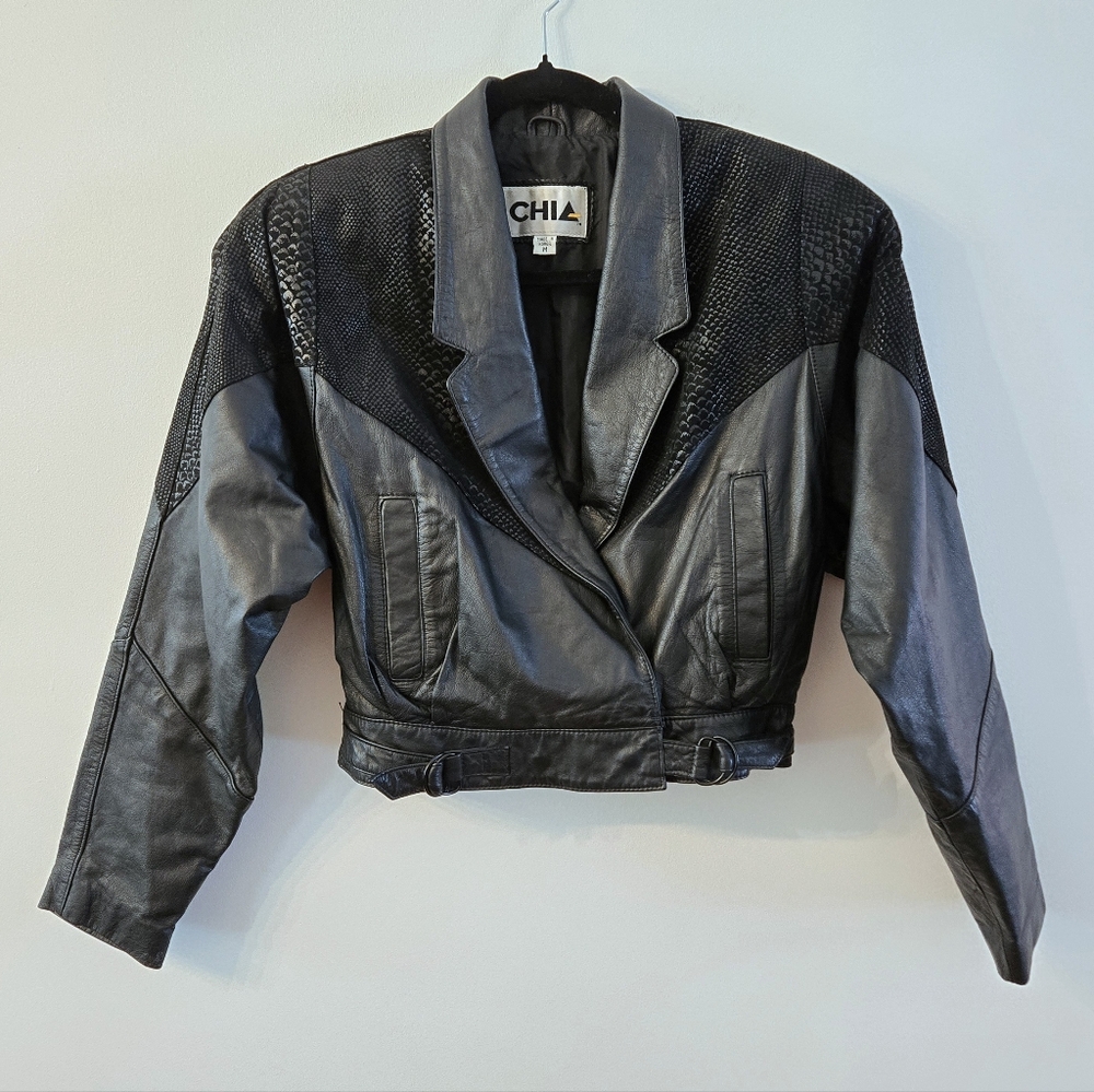 Chia Vintage Leather Cropped Jacket